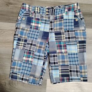 Women's Madras Plaid Patchwork Shorts Size 10P 10 Petite Relativity Cotton